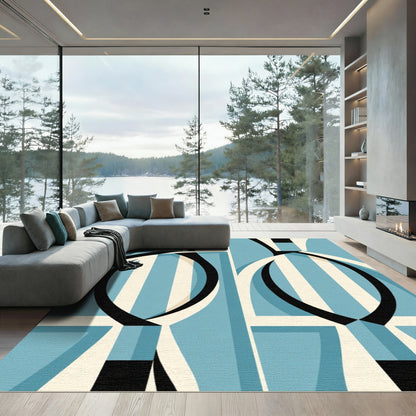 Abstract Teal Arch Black and White Rug