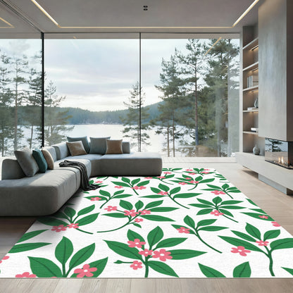 Pink Blossoms Green Foliage All Over Rug