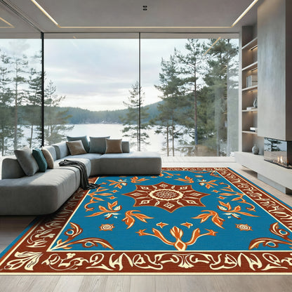Bright Teal Orange Medallion Floral Border Rug