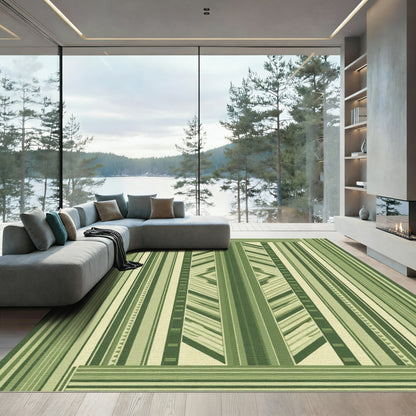Emerald Green Striped Geometric Rug