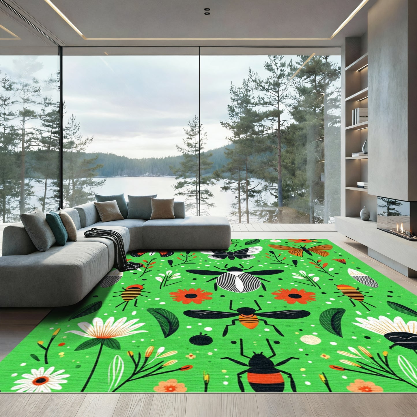 Whimsical Garden Insect Butterfly Flora Rug