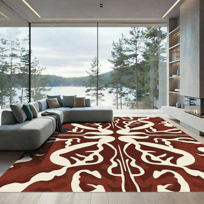 Crimson Ivory Abstract Organic Swirl Rug