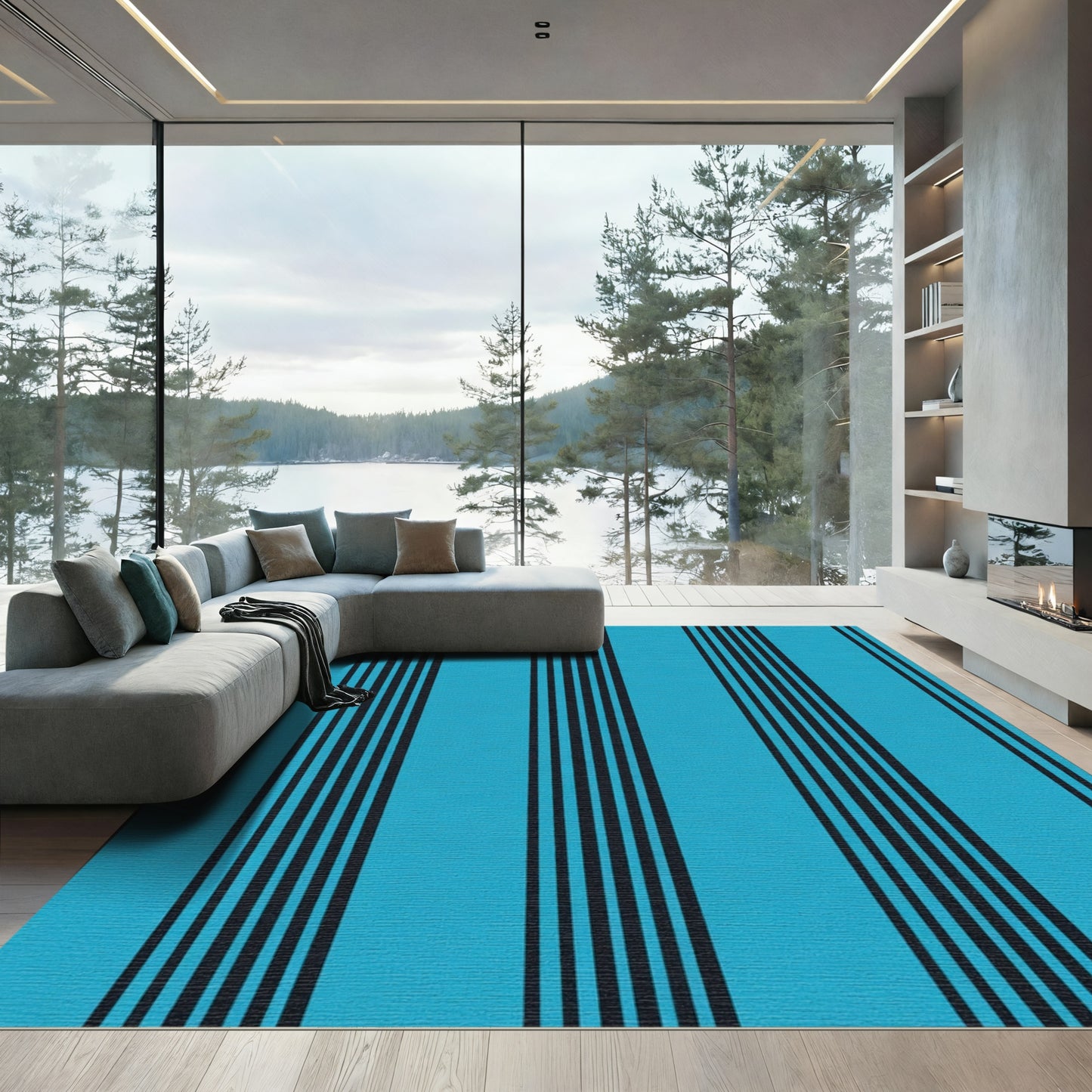 Turquoise Black Stripe Classic Rug