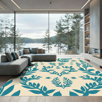 Teal Botanical Symmetry Arrangement Rug