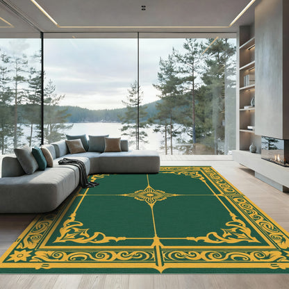 Emerald Gold Ornate Floral Border Rug