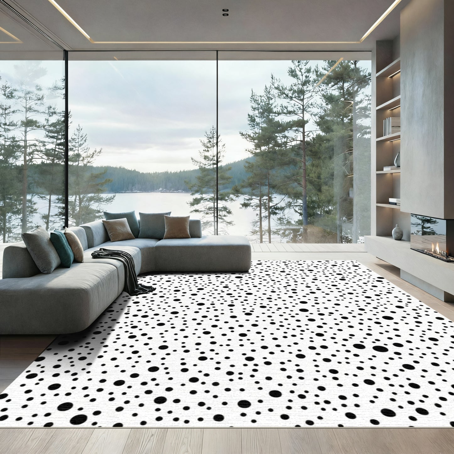 Scattered Black Polka Dot Abstract Rug