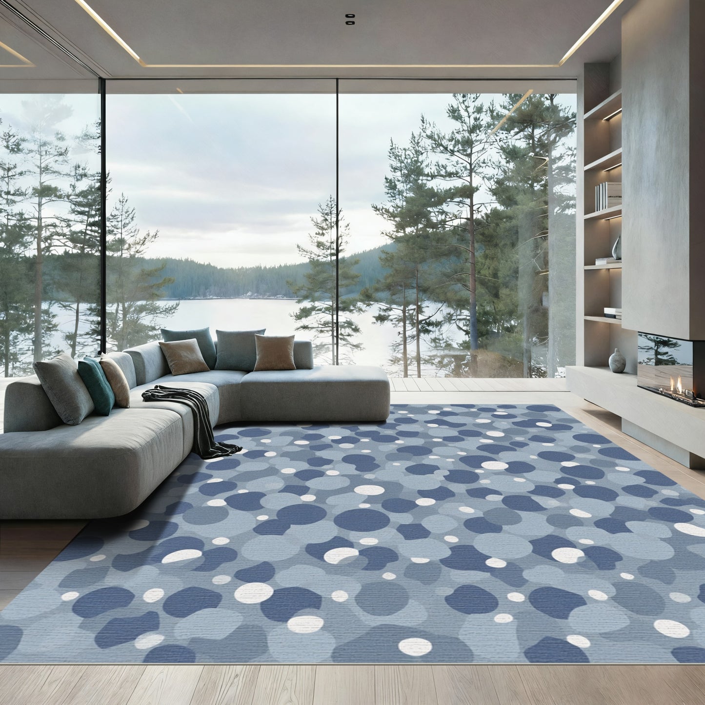 Ocean Blue Speckled Pebble Collage Rug