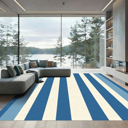 Coastal Blue Cream Pinstripe Rug