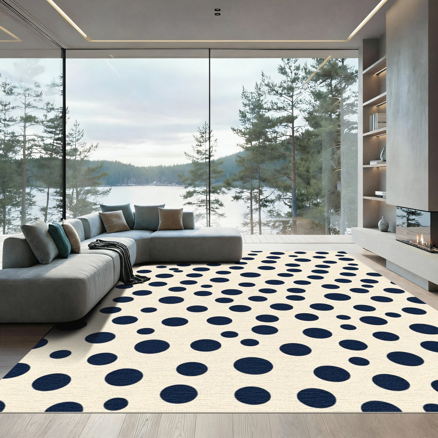Navy Blue Scattered Circles Rug