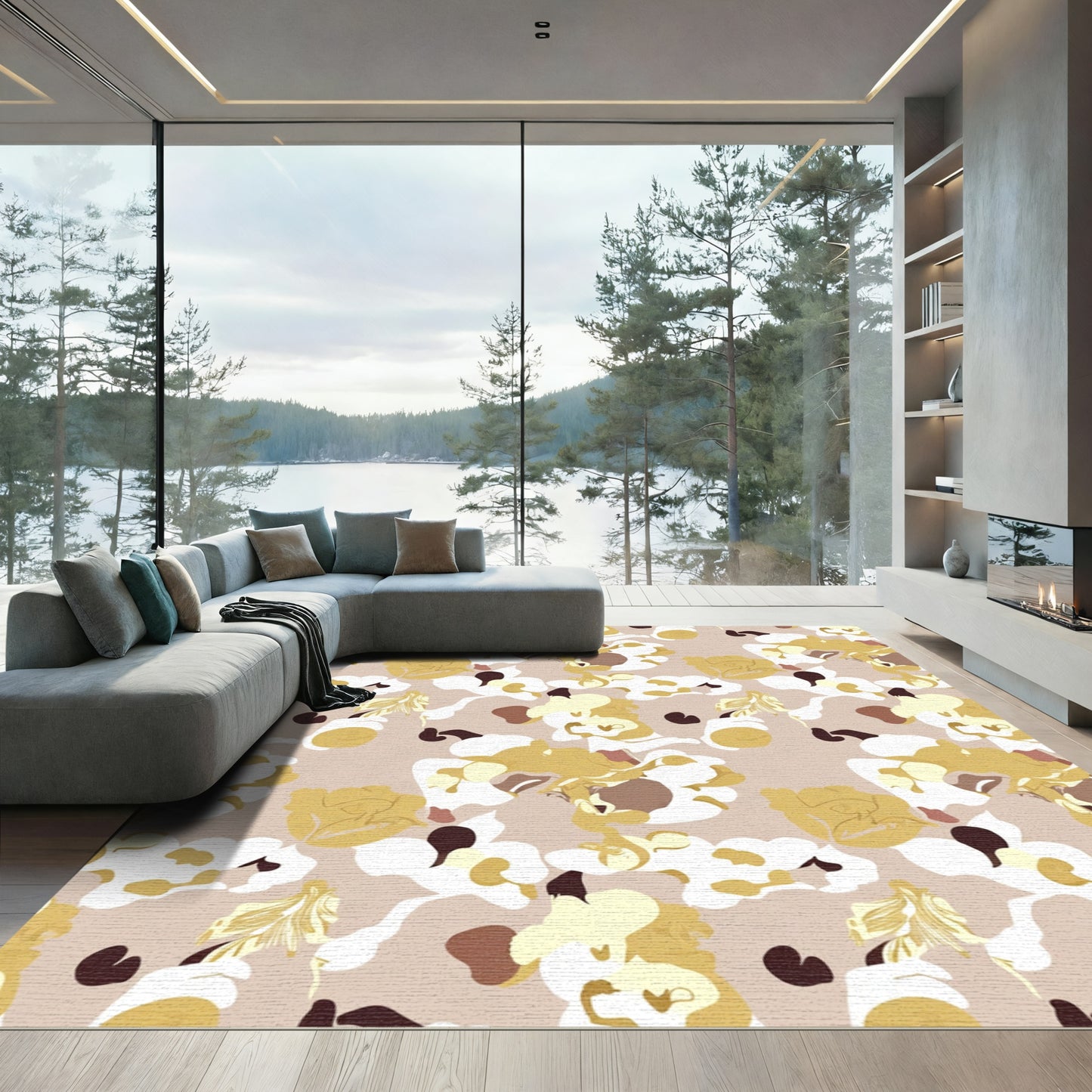 Earthy Abstract Cloud Bloom Rug