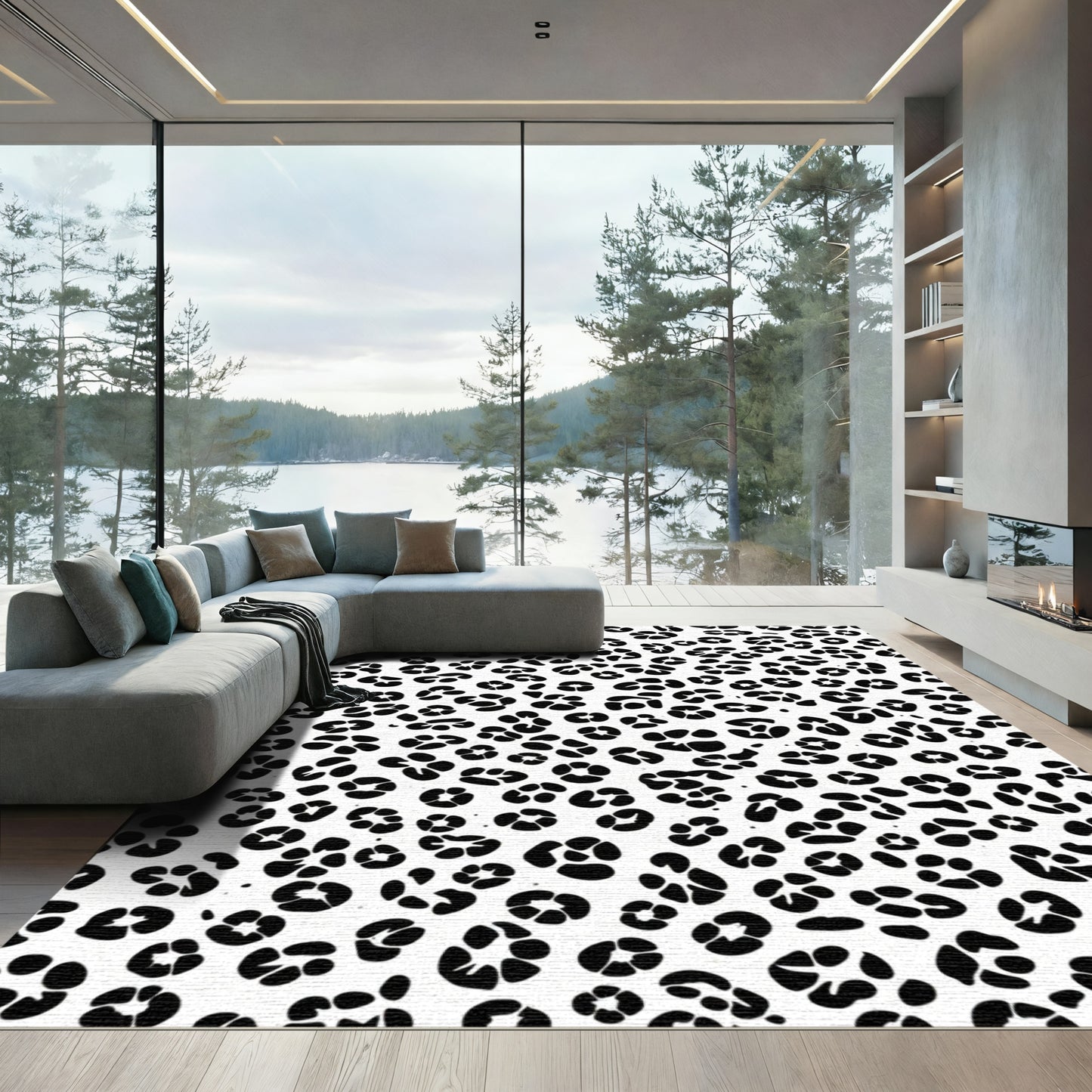 Black White Animal Print Spots Rug