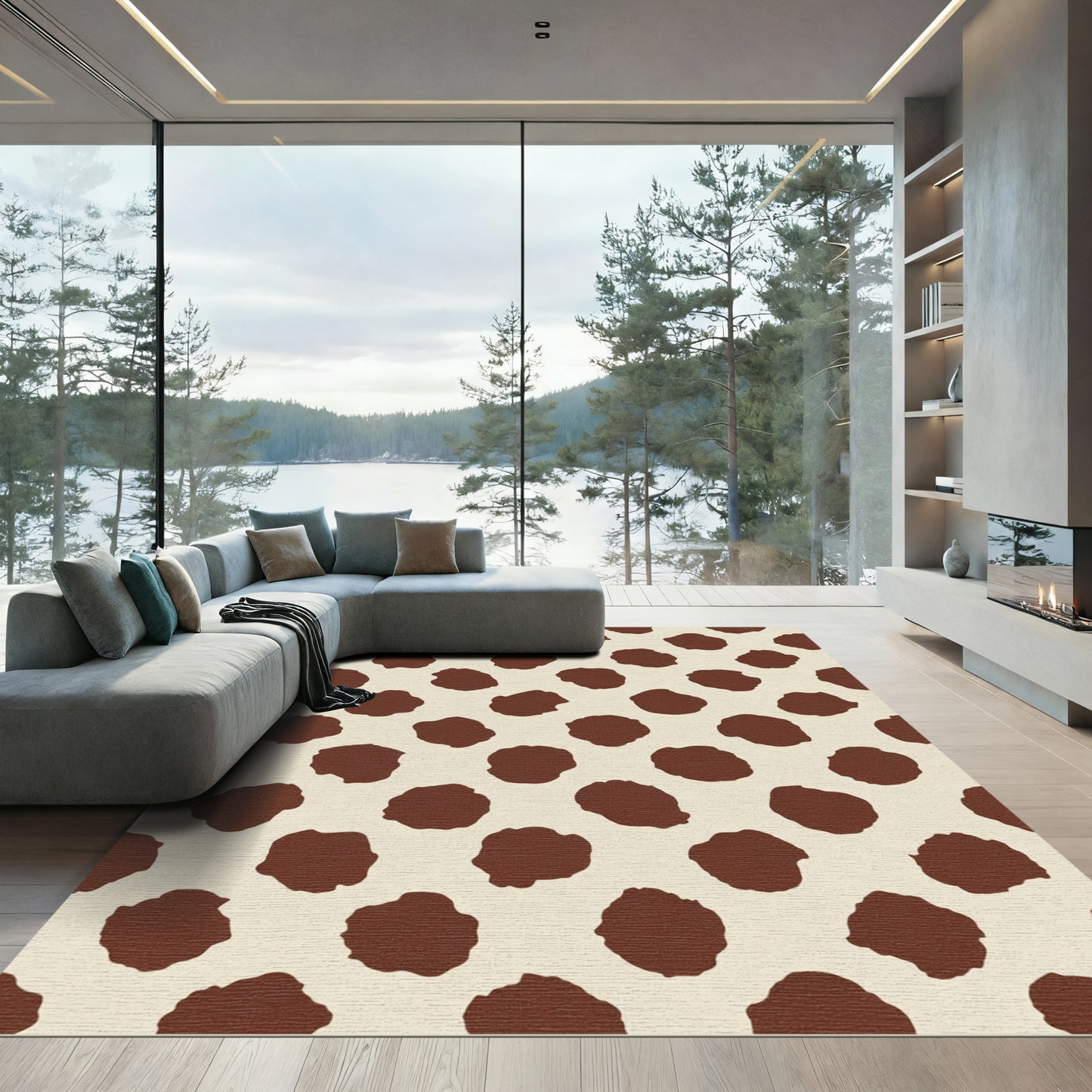Cream Brown Irregular Spots Rug