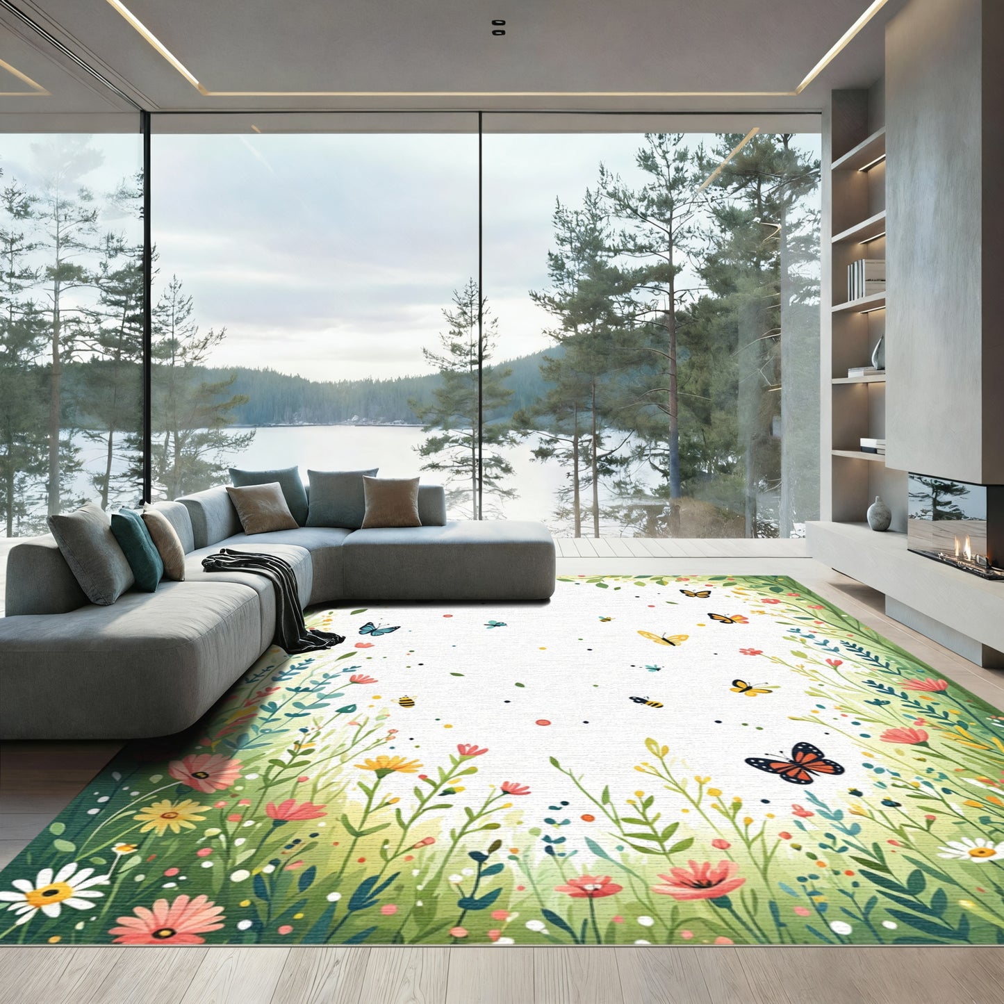 Whimsical Butterfly Garden Meadow Rug
