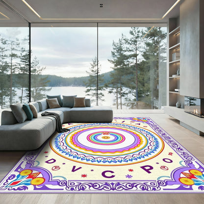 Colorful Alphabet Rainbow Concentric Circles Rug
