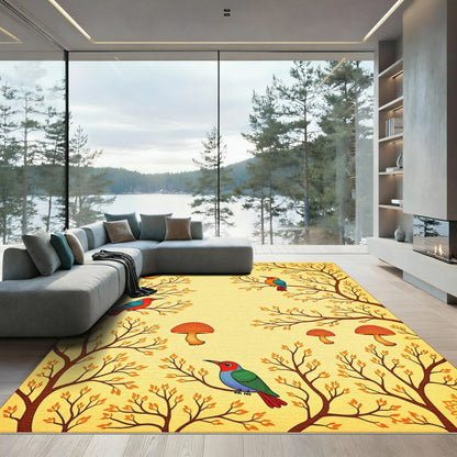 Whimsical Birds and Mushroom Forest Ground Rug