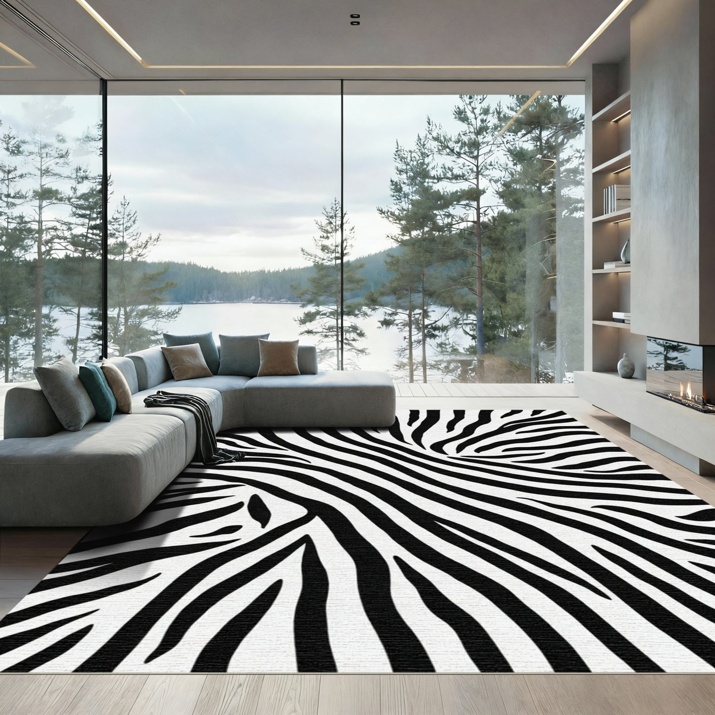 Stripe Contrast Wild Animal Skin Rug