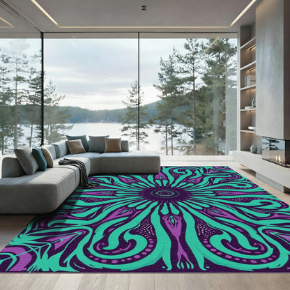 Vibrant Purple Teal Swirl Mandala Rug