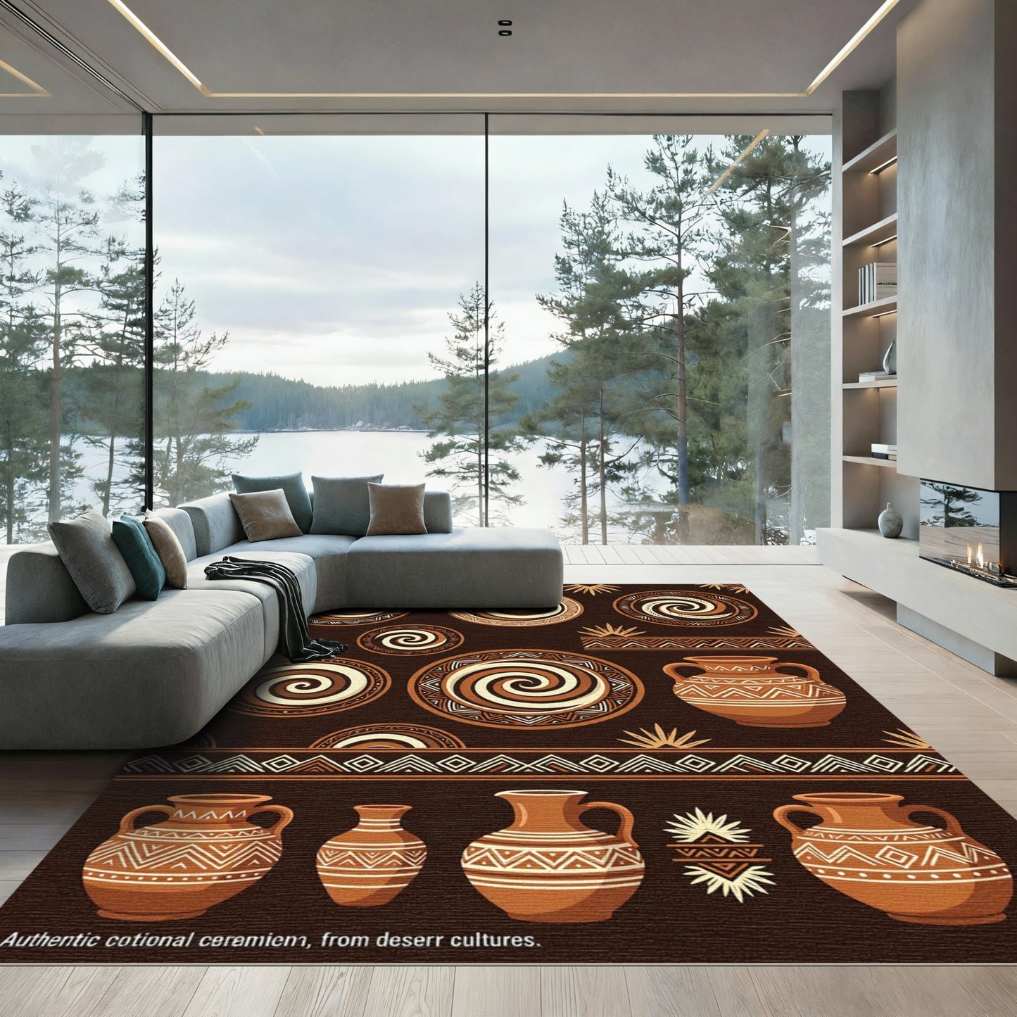 Earthy Swirl and Jar Tribal Rug