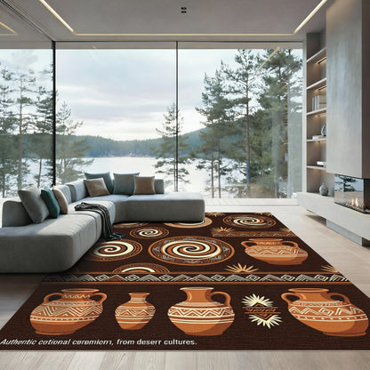 Earthy Swirl and Jar Tribal Rug