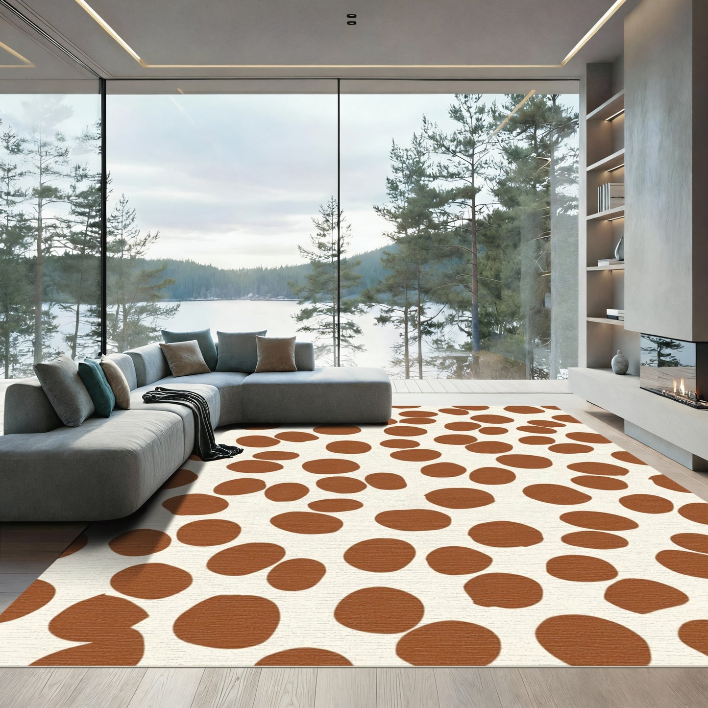 Brown Cream Polka Dot Spot Rug