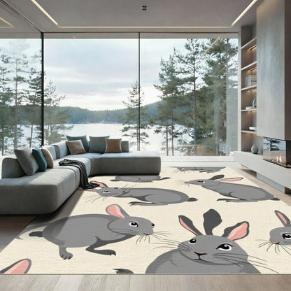 Gray Bunnies Playful All Over Rug