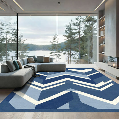 Navy Blue Geometric Chevron Rug