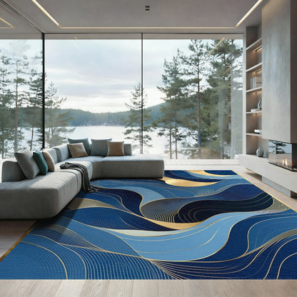 Navy Gold Waves Crescent Moon Rug