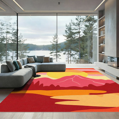 Vibrant Sunset Mountain Lake Landscape Rug