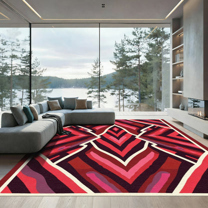 Crimson Diamond Chevron Composition Rug