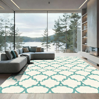 Teal Quatrefoil Lattice Abstract Rug