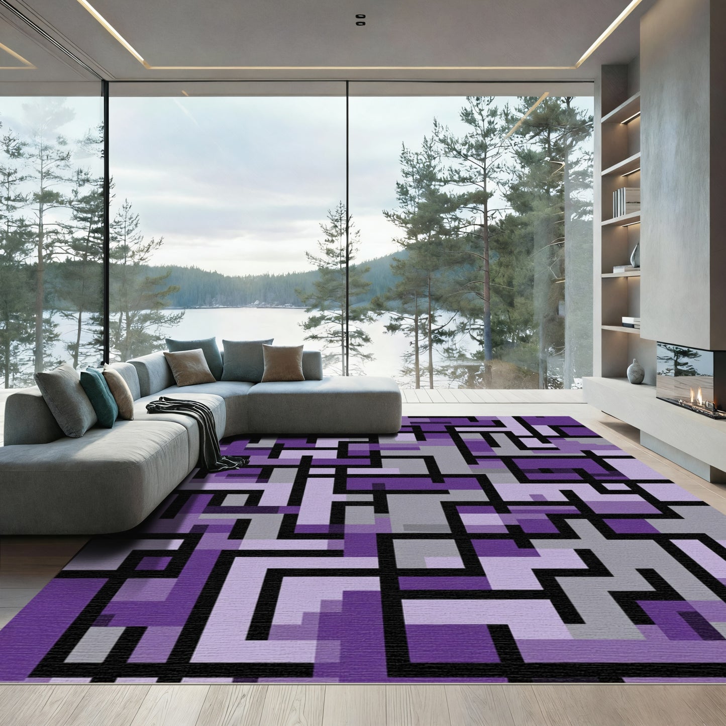 Purple Geometric Interlocking Lines Rug