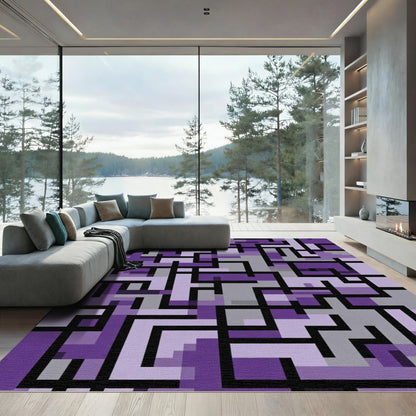 Purple Geometric Interlocking Lines Rug