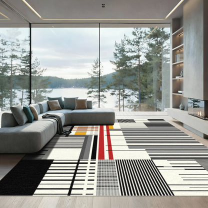 Red Yellow Black White Geometric Collage Rug