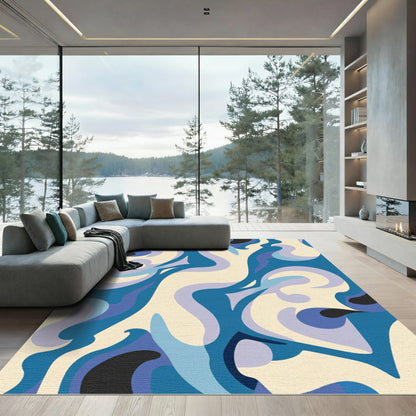 Abstract Blue Swirl Flow Rug