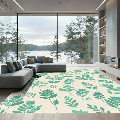 Teal Botanical Branches Repeating Arrangement Rug