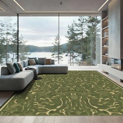 Olive Tan Abstract Baroque Floral Rug