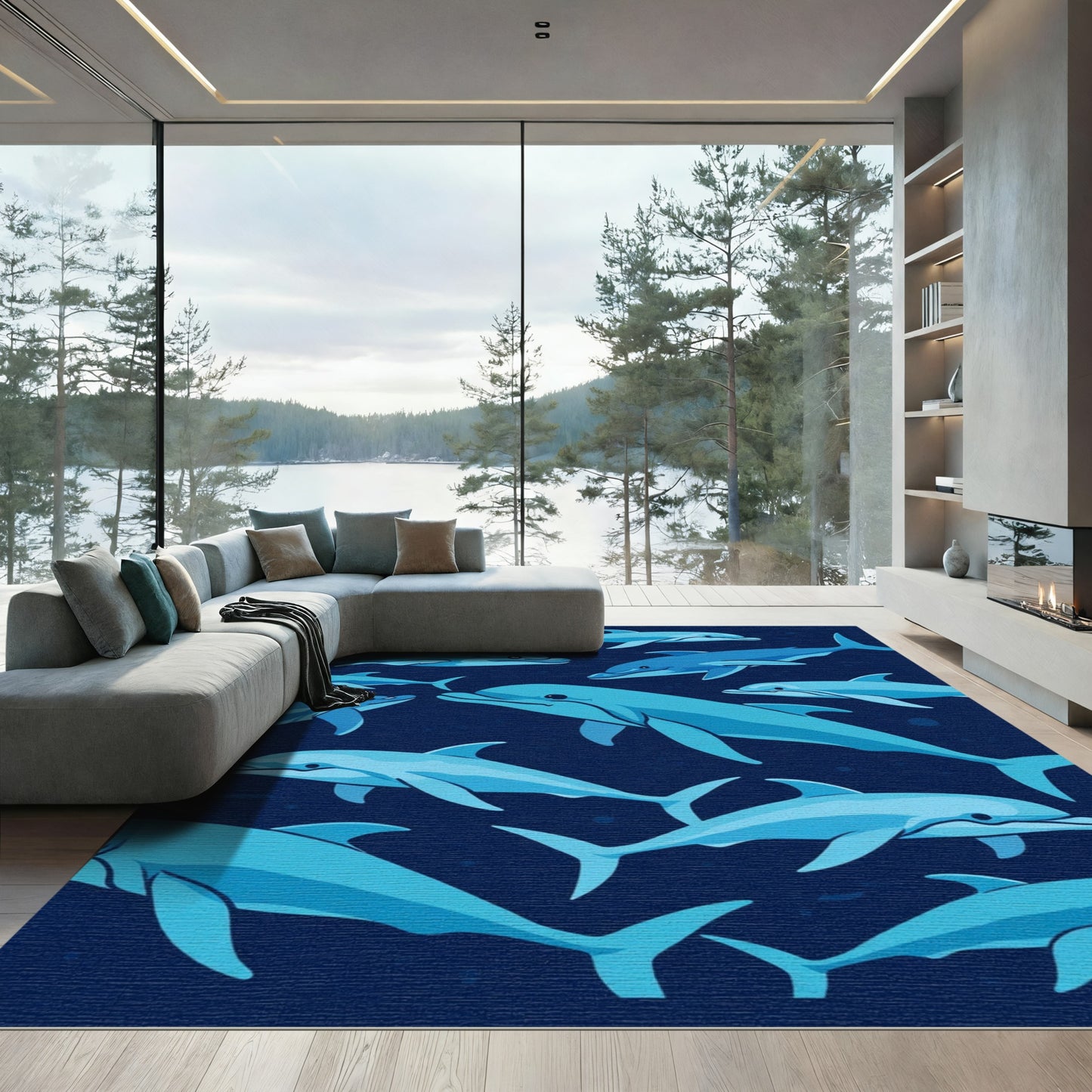 Ocean Blue Dolphin Collective Gathering Rug