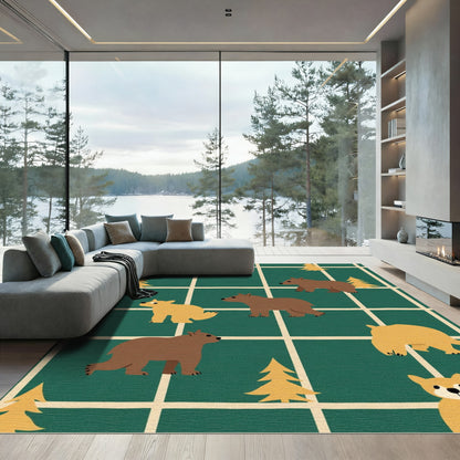Forest Bears Square Grid Terra Cotta Rug