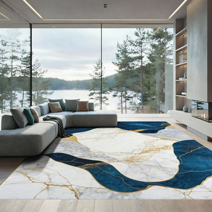 Navy Gold Veined Marble Rug