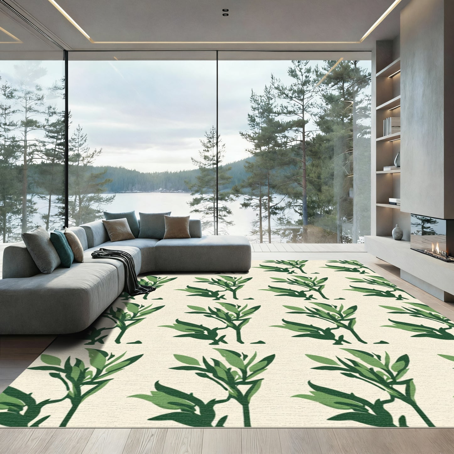 Green Leafy Branches Repeatrug Rug