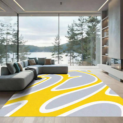 Abstract Yellow Gray Swirl Rug