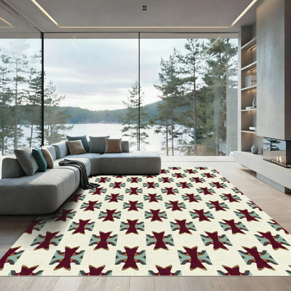 Crimson Teal Geometric Quad Medallion Rug