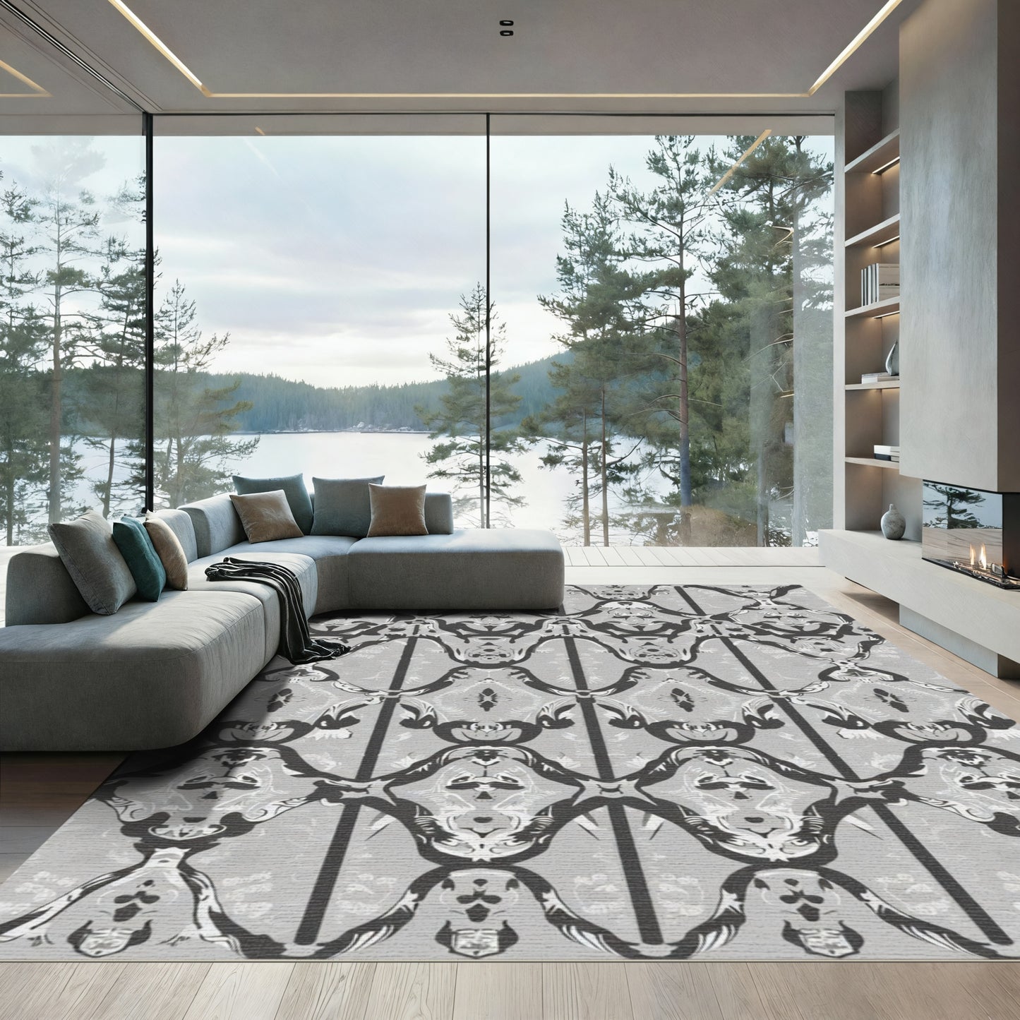 Monochromatic Abstract Scroll Savanna Rug