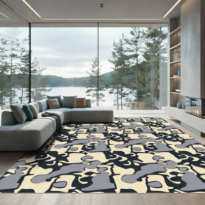 Abstract Gray Beige Camouflage Blocks Rug