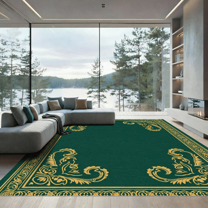 Ornate Gold Emerald Border Rug
