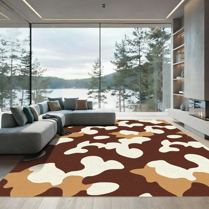 Brown Cream Camouflage Patchwork Rug