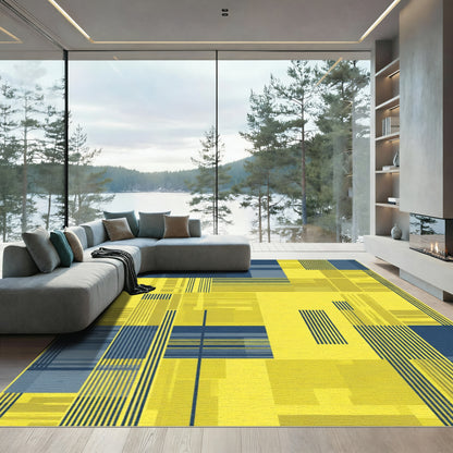 Modern Yellow Blue Geometric Texture Rug