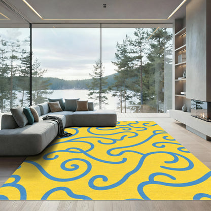 Golden Yellow Blue Swirls Rug