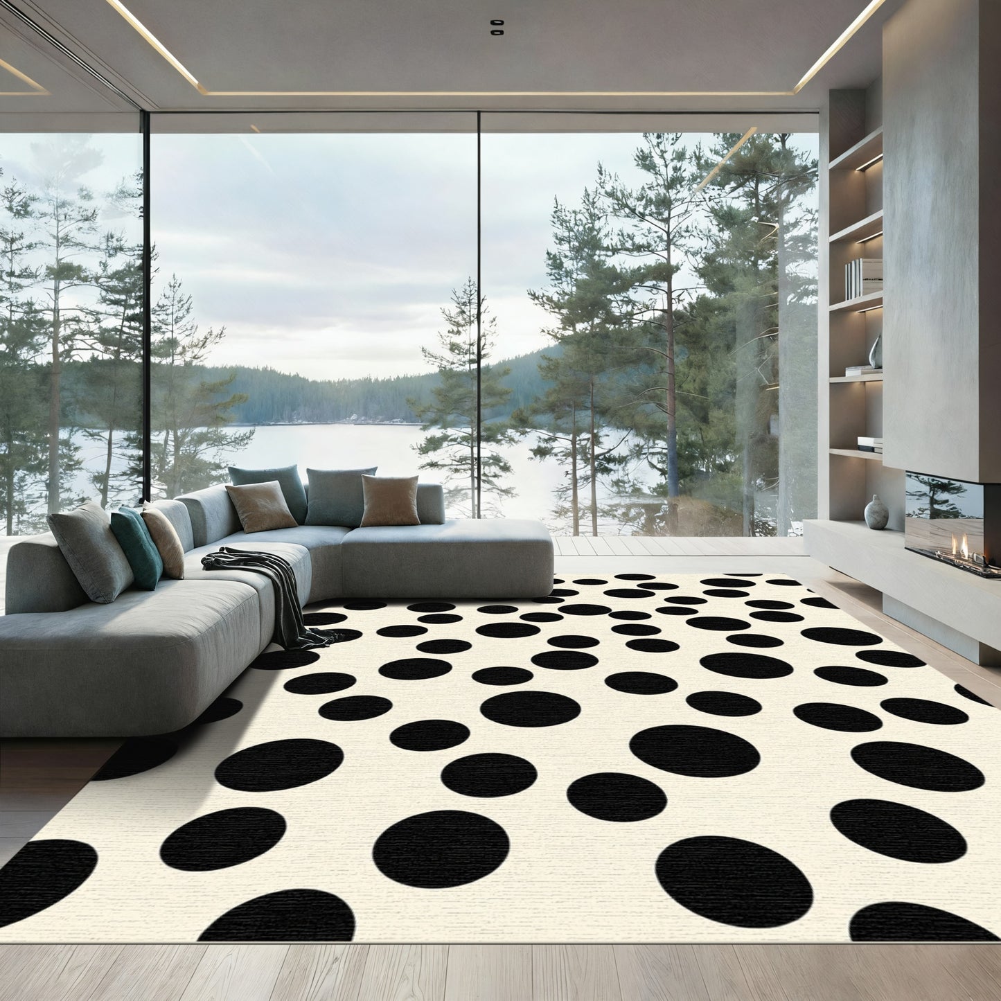 Cream Black Dot Scatter Rug