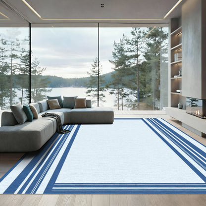 Classic Blue Stripe Border Rug